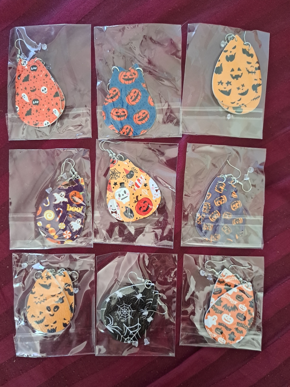 Halloween Pumpkin Teardrop Earrings - Orange & Black